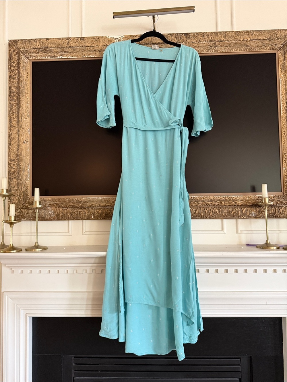 Aqua Wrap High-Low Maxi Dress with Tie Waist